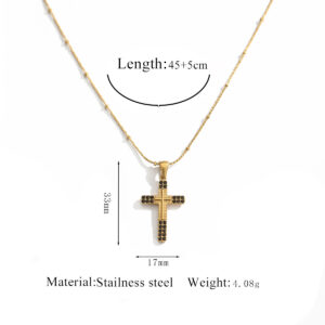 1 gold diamond cross necklace 12-black