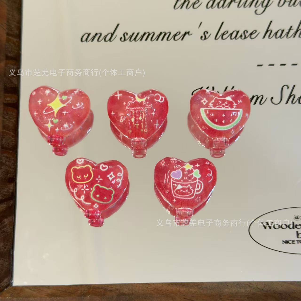 Wholesale Embossed Watermelon Cat Heart Balloon Acrylic Beads