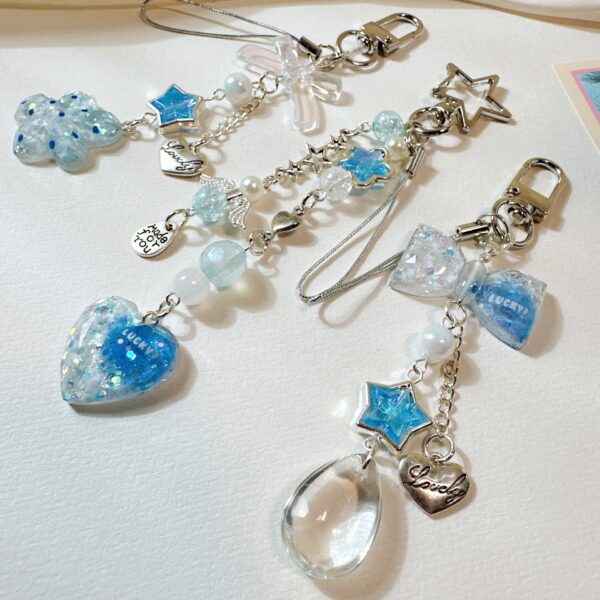 Wholesale Blue Sparkling Pink Love Flower Bow Keychain