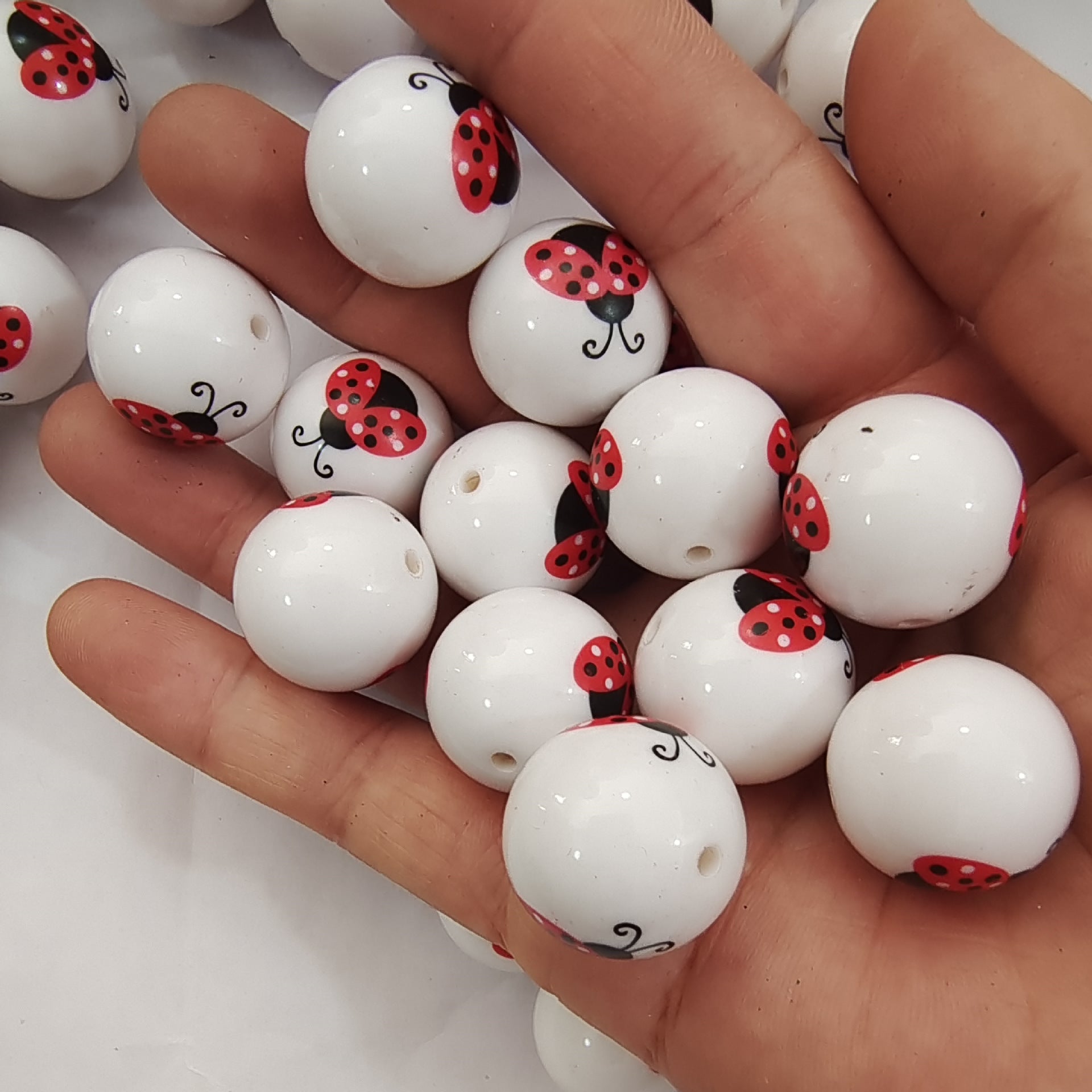 Wholesale 20MM Acrylic Two-color Ladybug Print Beads