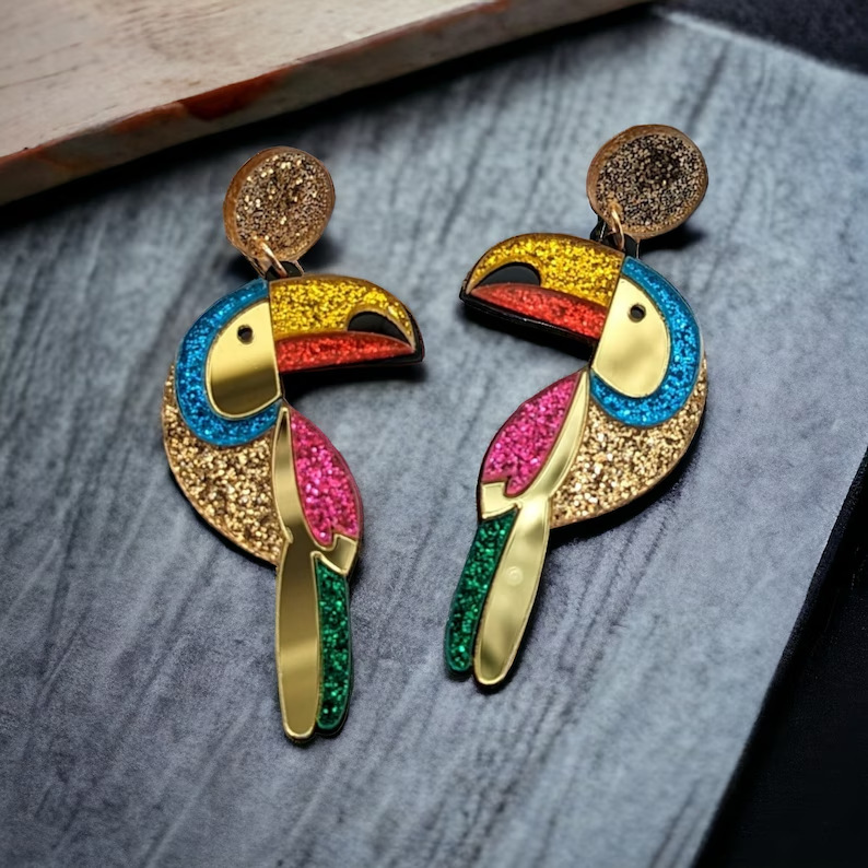 Wholesale Splicing colored parrot flamingo acrylic earrings