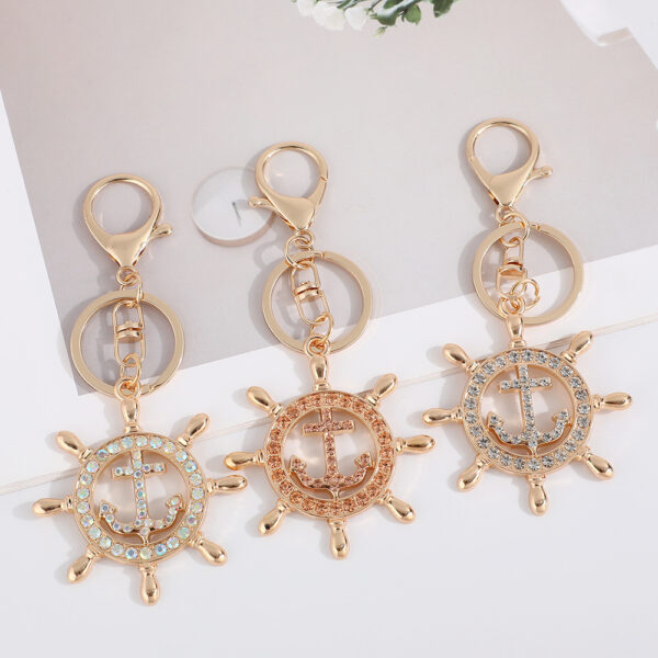 Wholesale Colored rudder, anchor, rhinestone, Metal Keychain