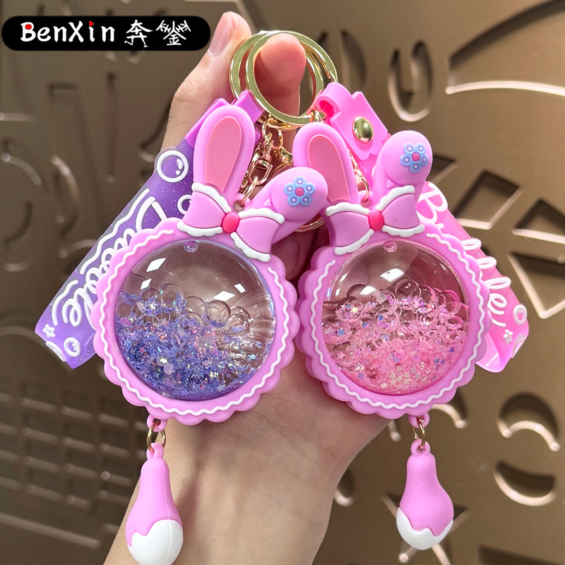 Wholesale Acrylic Liquid Sand Bunny Ear Keychain
