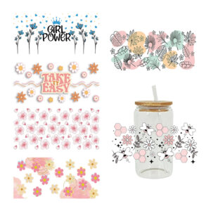 Wholesale Cartoon Fresh Floral Theme 16oz Cup UV DTF Wraps