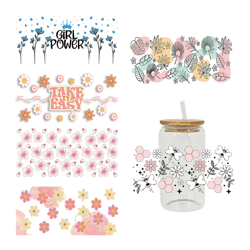 Wholesale Cartoon Fresh Floral Theme 16oz C UV DTF Wraps