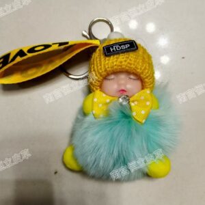 Green / Real fox fur 8cm hair balls