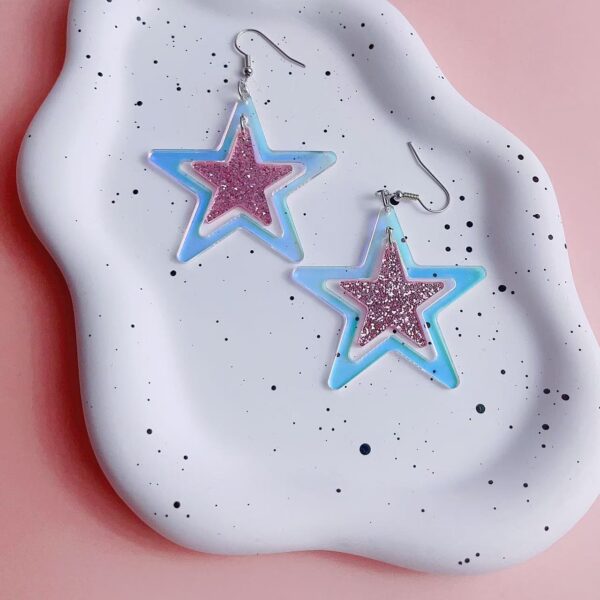 Wholesale Acrylic Laser Fantasy Five-Pointed Star Earrings Cut Out Star Earrings