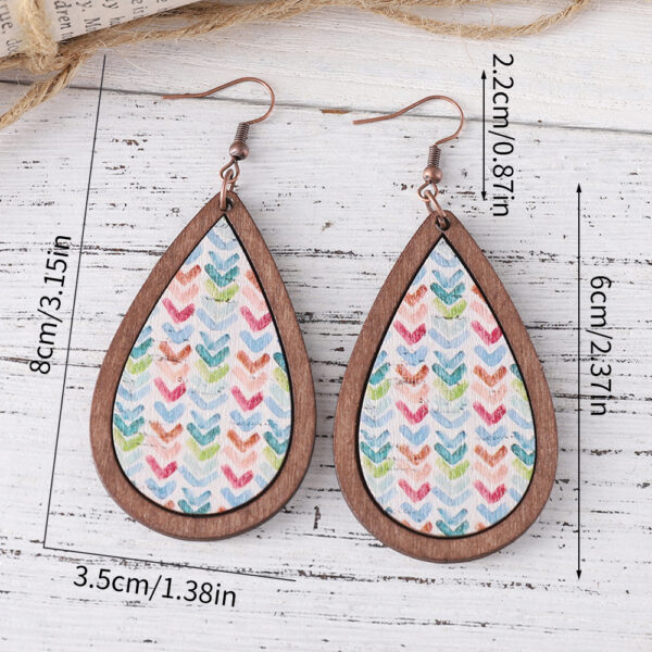 Wholesale Color Flower Arrow Painted Water Drop Pendant Wooden Bohemian Earrings