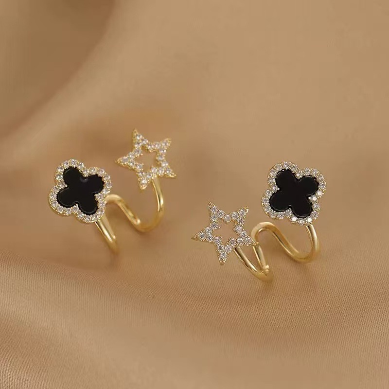 Wholesale Sier Needle Four Leaf Flower Micro inlaid Diamond Earrings