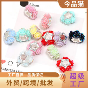 Wholesale 5pcs Rose Can Pass Straight Hole Loose Beads