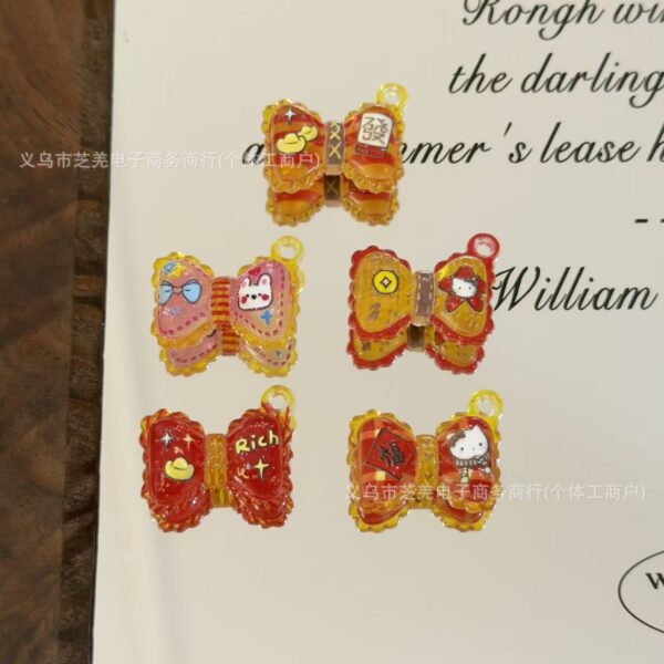 Wholesale 10pcs embossed fine flashing red bow tee acrylic beads