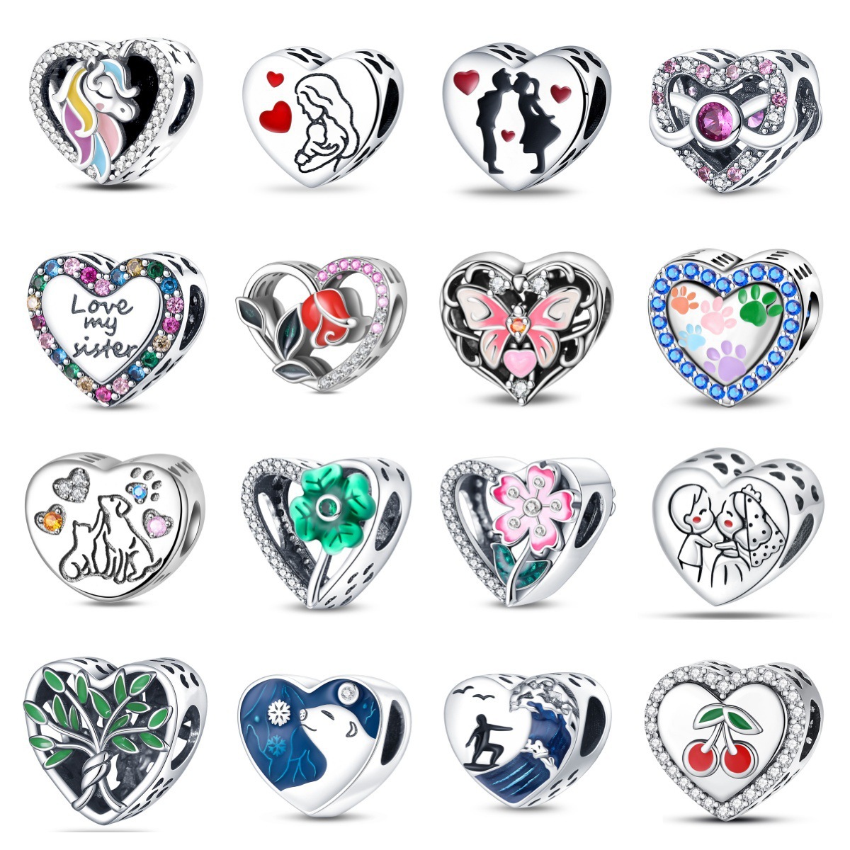 Wholesale Flowers fts animals diverse hearts sier plated Charms