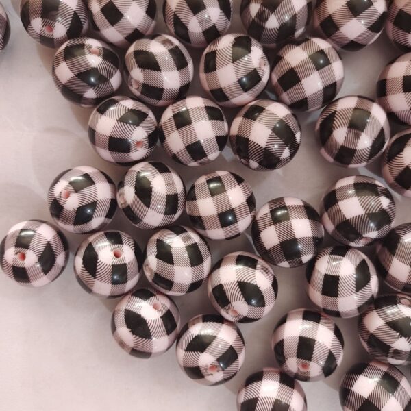 Wholesale 5pcs 20MM White Pink and Black Plaid Printed Beads