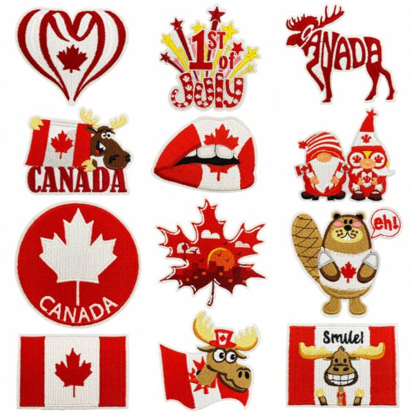 Wholesale National Flag Elements Cartoon Maple Leaf Embroidery DIY Patches