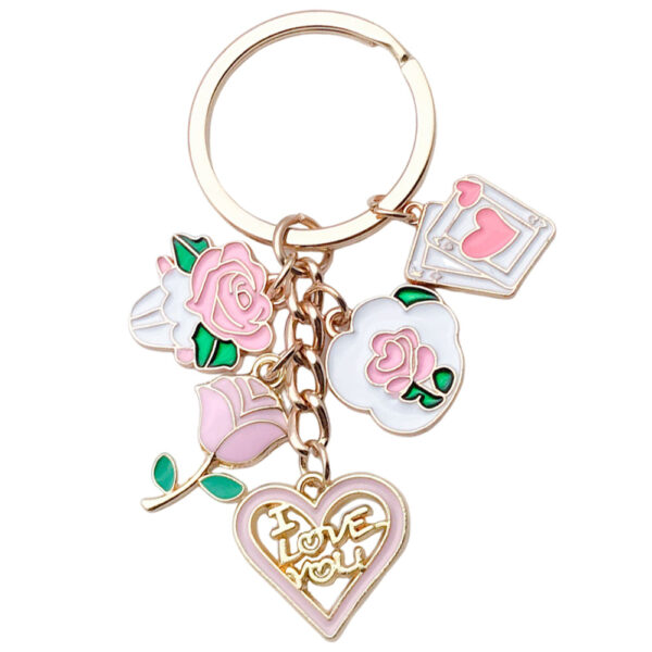Wholesale White Pink Rose Love Card Keychain