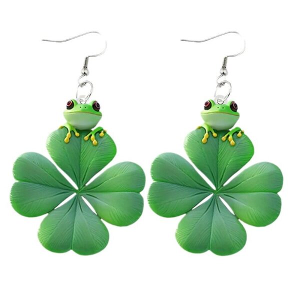 Wholesale St. Patrick's Day frog and four-leaf clover acrylic earrings