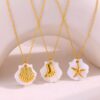 Wholesale White Shell Inlaid Pendant 18K Gold-Plated Stainless Steel Necklace
