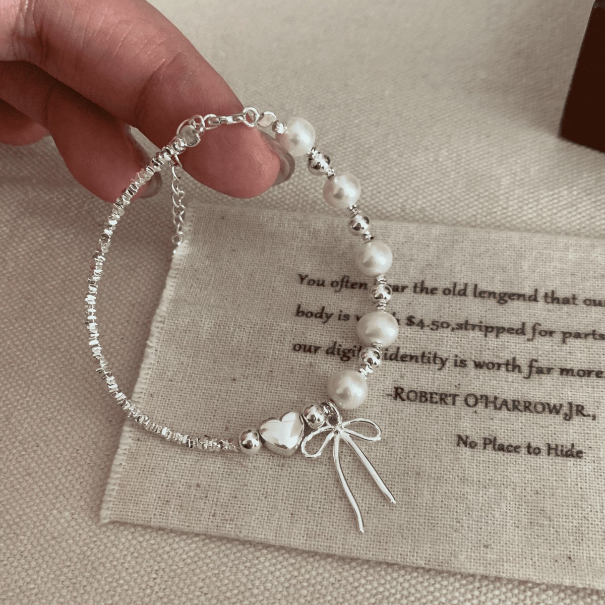 Wholesale Ballet Bow Pearl Love Shattered Sier Bracelet