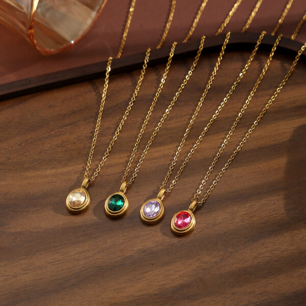 Wholesale Retro oval gemstone titanium steel lock chain
