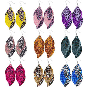 Wholesale S-Shaped Leather Earrings Leopard Print Earrings Sequin Ear Pendants