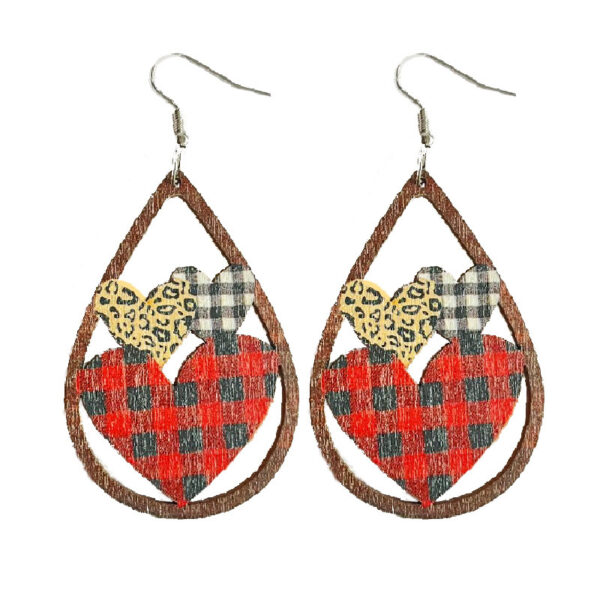 Wholesale Wooden hollow heart-shaped Valentine's Day pattern splicing earrings