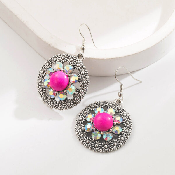 Wholesale Colored turquoise diamond encrusted oval earrings