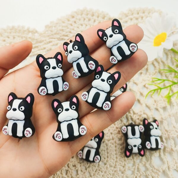 Wholesale 10pcs 3D Cute Black and White Puppy Cartoon Beads