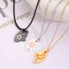 Wholesale Moon and Sun Three-person Splicing Alloy Diamond Two-piece Set Necklace