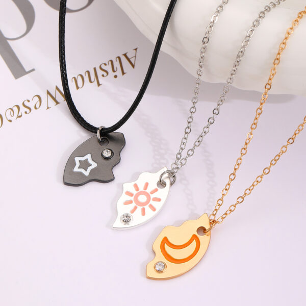 Wholesale Moon and Sun Three-person Splicing Alloy Diamond Two-piece Set Necklace