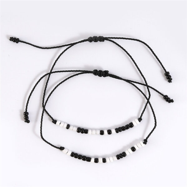 Wholesale Valentine's Day Morse Code Black and White Rice Bead Weaving Bracelet Set
