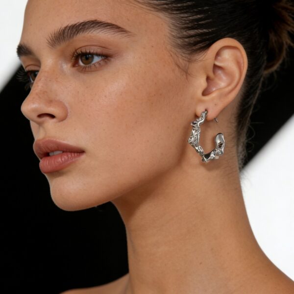 Wholesale Copper Metal Folded Hoop Earrings