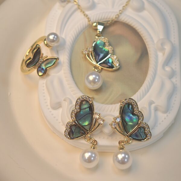 Wholesale White Pearl Abalone Shell Butterfly Necklace Earrings Ring