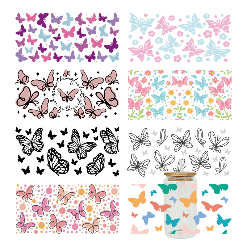 Wholesale Colorful Cartoon Butterfly 16oz C UV DTF Wraps