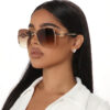 Wholesale gradient tea-colored sunglasses cross border square oversized sunglasses