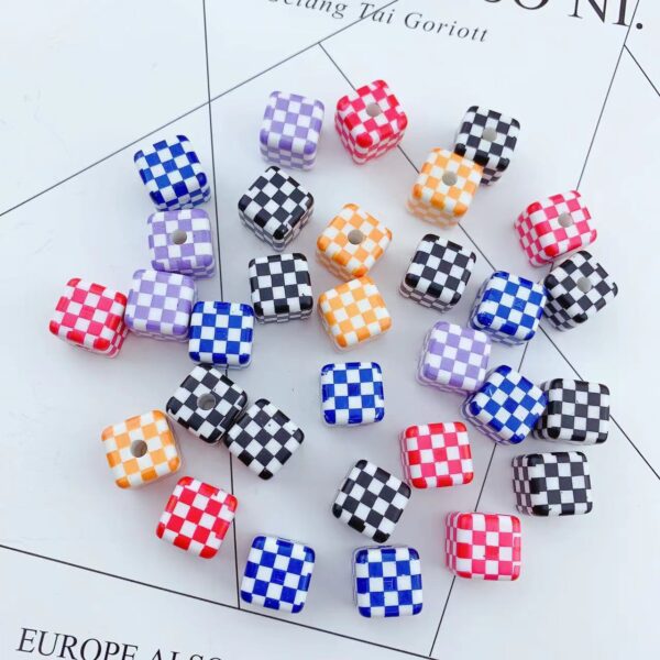 Wholesale 10pcs colorful checkerboard printed square acrylic beads