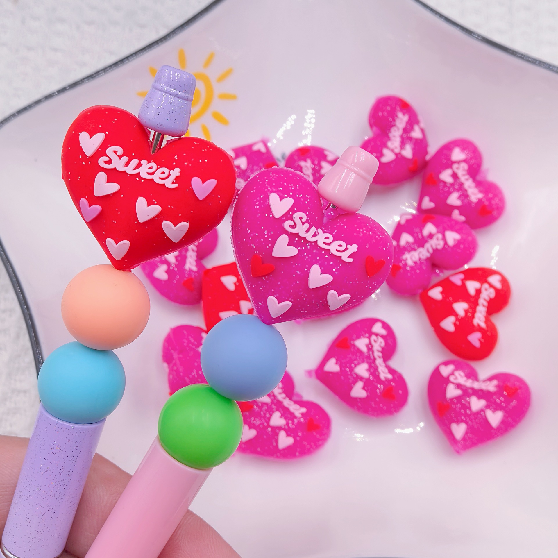 Wholesale Random Valentine's Day Heart Cartoon 3D Focal Beads