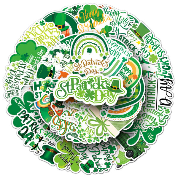 O1CN01FzHVJX1rmHre1wAU1_2217918695673-0-cib Wholesale 50pcs St. Patrick's Day green rainbow word hats Waterproof Vinyl Stickers