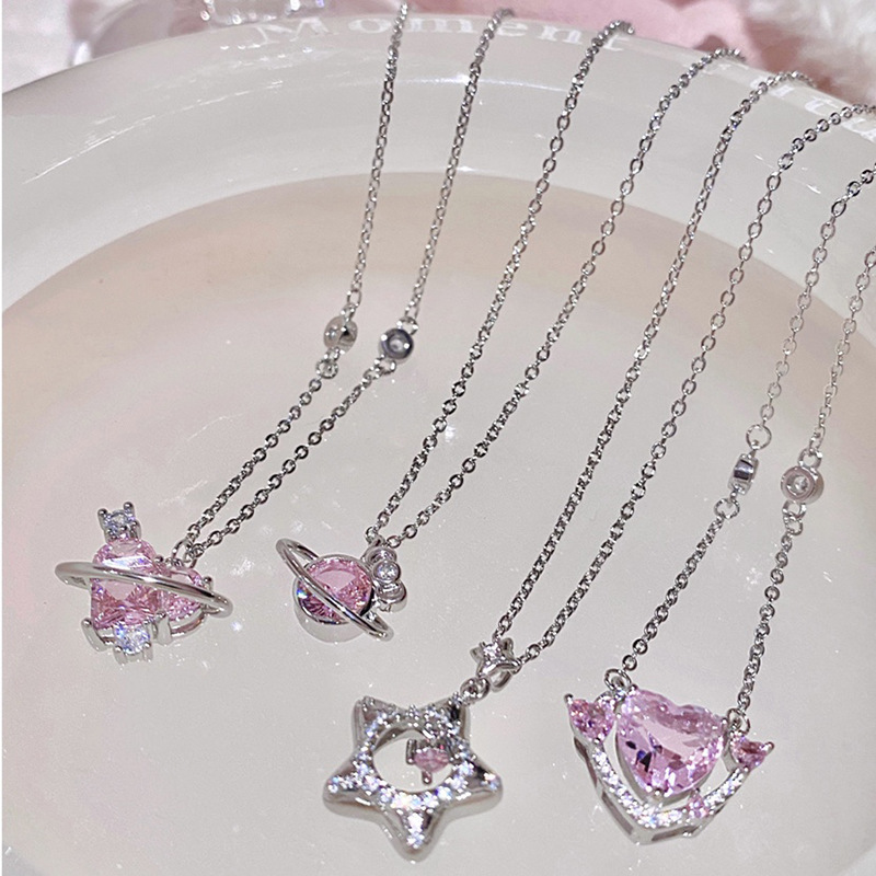 Wholesale Valentine's Day pink diamond heart zircon necklace