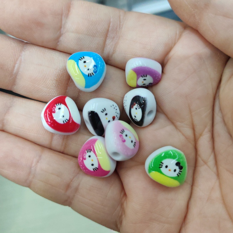 Wholesale paint color printing cat Rice and vegetable roll Acrylic Beads OLY Exclusive