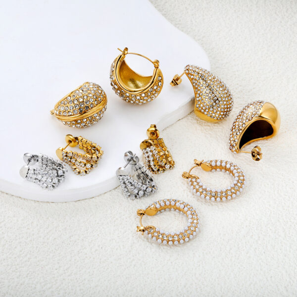 Wholesale Pearl White Diamond 18k Stainless Steel Earrings for Women, Light Luxury