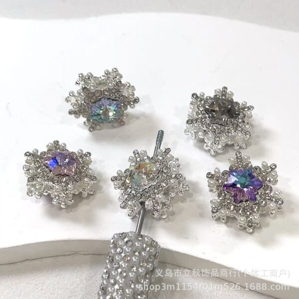Wholesale 10pcs Snowflake inlaid with colored zircon straight hole beads
