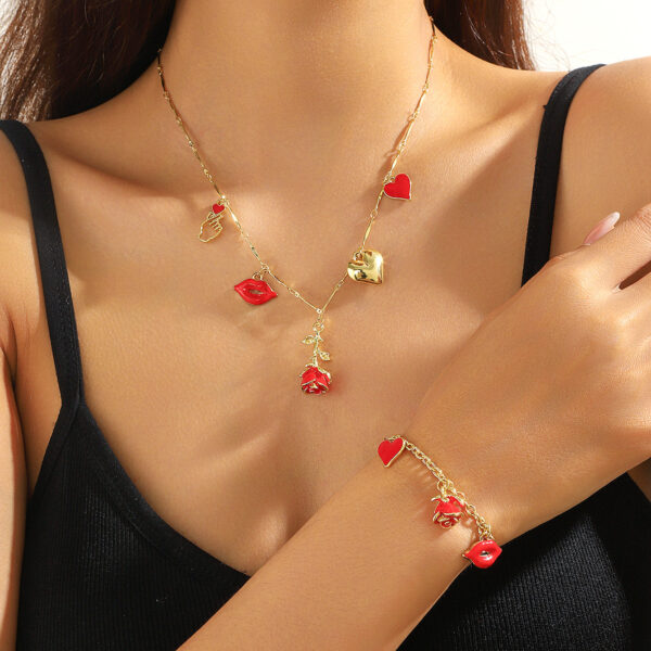 Wholesale Red Rose Bracelet and Necklace Valentine's Day Jewelry Set