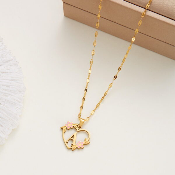 Wholesale 26 letter heart-shaped flower hollow stainless steel necklace