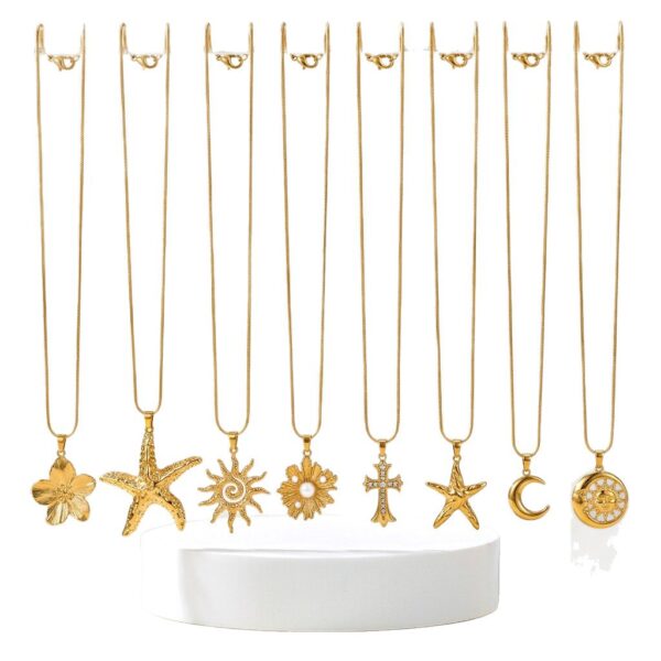 Wholesale Stainless Steel Jewelry Plated with 18K Gold Sun Starfish and Other Pendants Titanium Steel Necklace