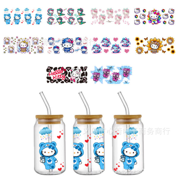 Wholesale Hello Kitty Hello Kitty UV DTF transfer crystal transparent sticker waterproof scratch-resistant cartoon wholesale cross-border