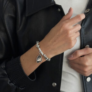 Bracelet, white K+ gray, 3048