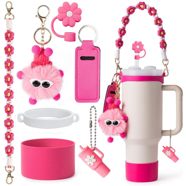 Wholesale Cup cover straw cap keychain plush elf cup accessories