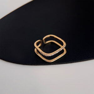 Double layer square zircon ring