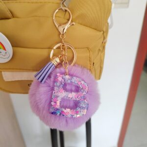 Purple Letter Hair Ball Pendant/B