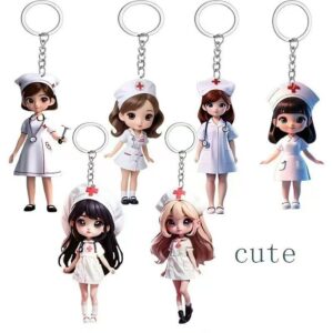 Wholesale Acrylic flat cute cartoon nurse keychain